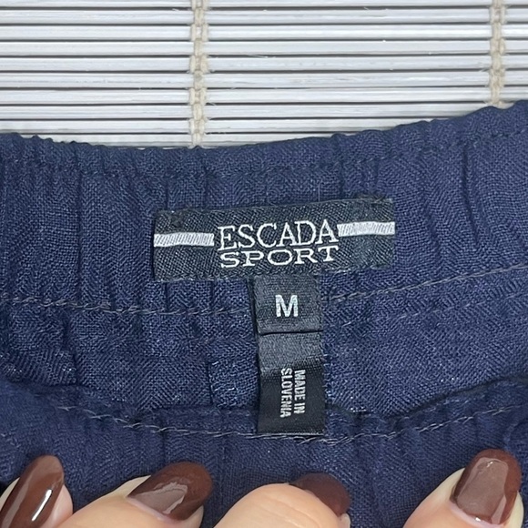 Escada Sport Navy Linen Pants Blue Size M Drawstring Pockets Somewhat Sheer - Picture 7 of 9